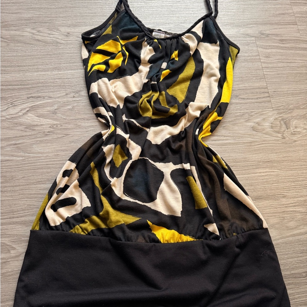 Elegant Abstract Black and Yellow Mini Dress